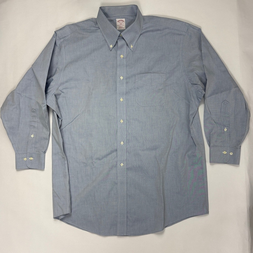 Brooks Brothers 346 Mens 17.5 2/3 Blue Oxford Button Down Shirt Regular Fit - Picture 1 of 7